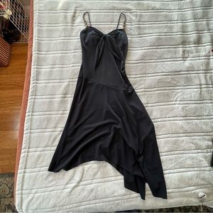 Black midi dress asymmetrical with beads